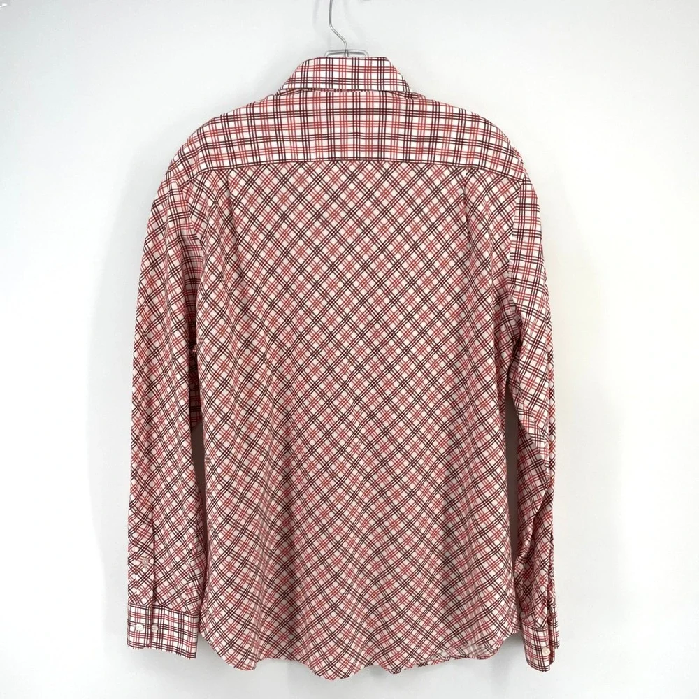 Banana Republic Mens Slim Fit Button Down Shirt Large L Red White‎ Plaid Cotton